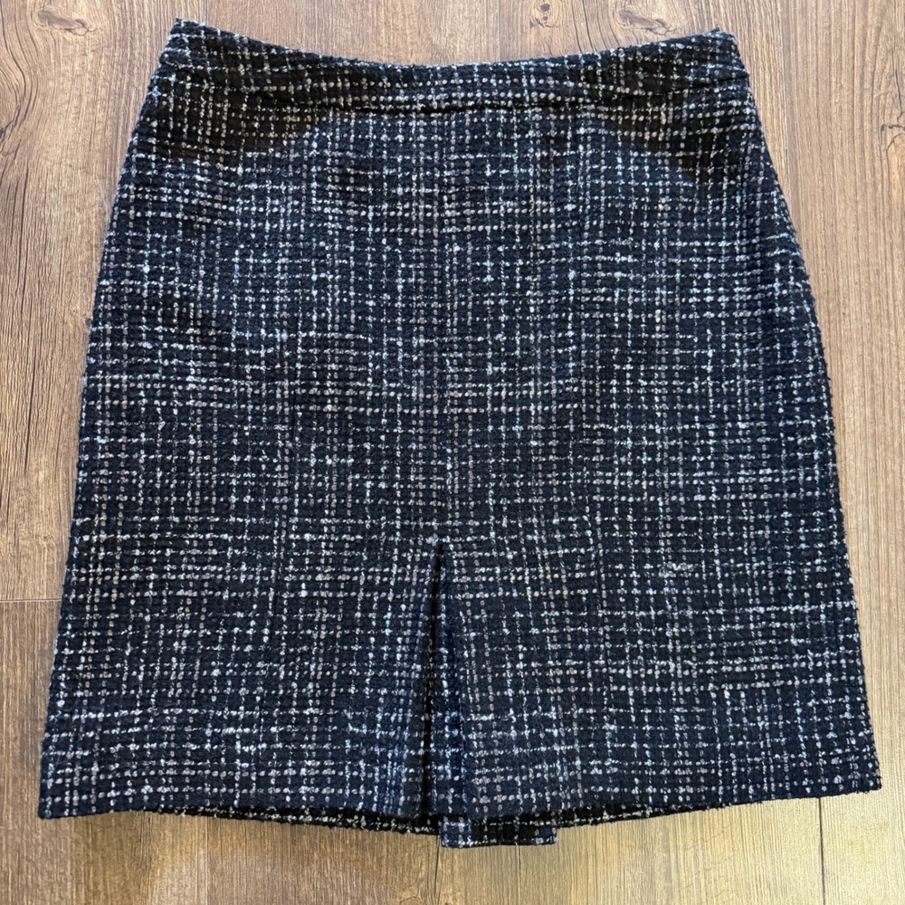 Brooks‎ Brothers 346 Tweed Skirt Black White Wool Blend Plaid Women Size 6
